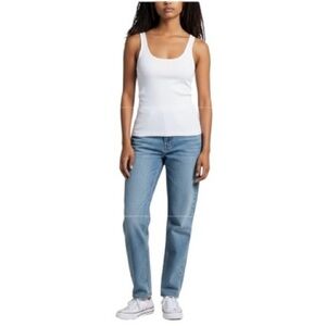 J. Crew Fine Rib Double Scoop Cotton Blend Classic White Knit Tank Top XL